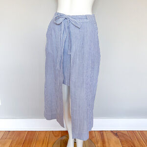 J.O.A. Cotton Blue White Striped Midi High Low Skirt Summer Medium